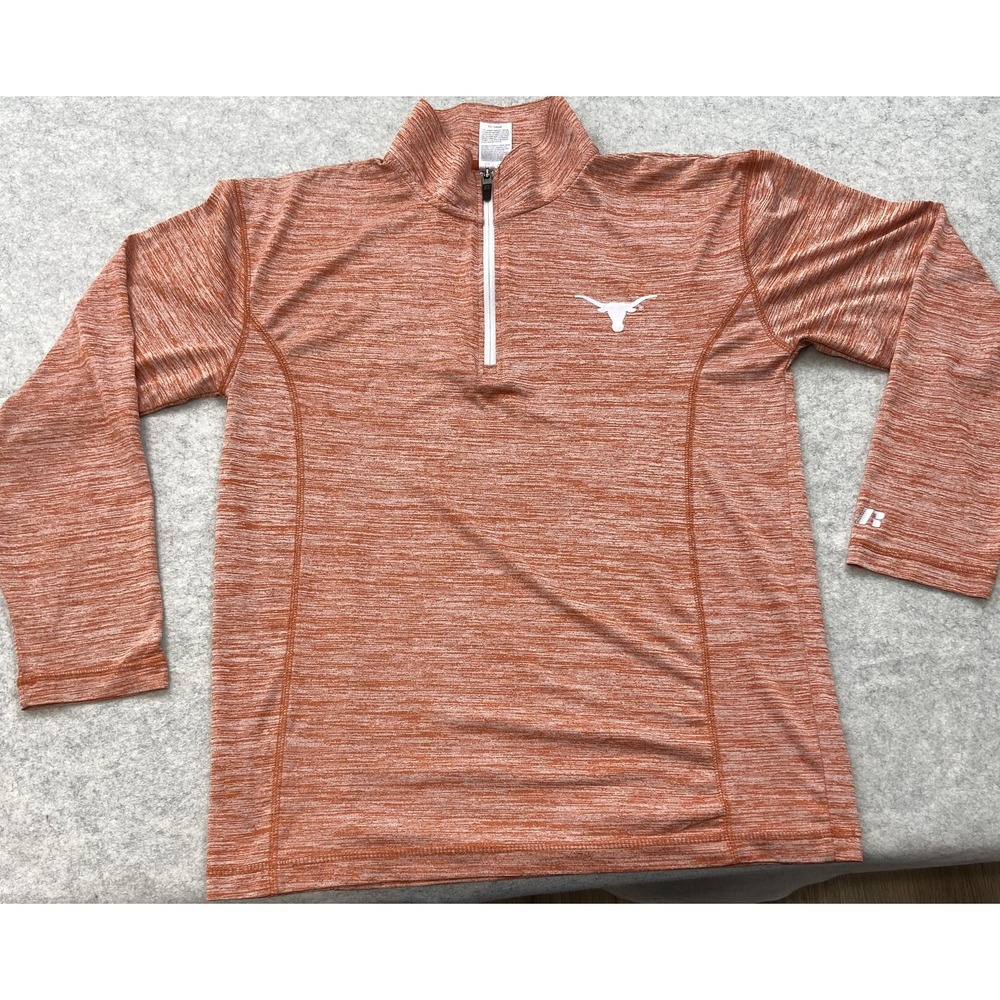 Texas Longhorns Shirt Mens Medium Orange NCAA Football Russell 1/4 Zip Pullover